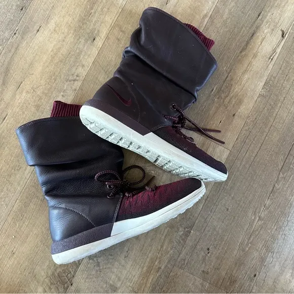 Nike Roshe Two Flyknit Hi Burgundy Sneaker Boot