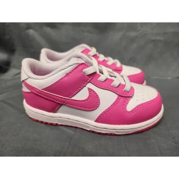 Nike Toddlers Dunk Low (TD) Sneakers Slip-On White Pink Size 9 NEW IN BOX!