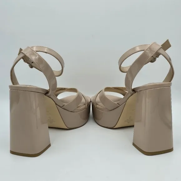 Nine West Joya3 Block Heel Ankle Strap Sandals, Nude, like-new, Size 9M