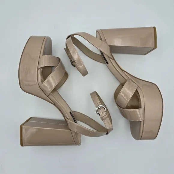 Nine West Joya3 Block Heel Ankle Strap Sandals, Nude, like-new, Size 9M
