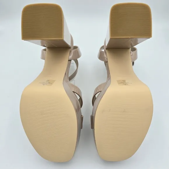 Nine West Joya3 Block Heel Ankle Strap Sandals, Nude, like-new, Size 9M