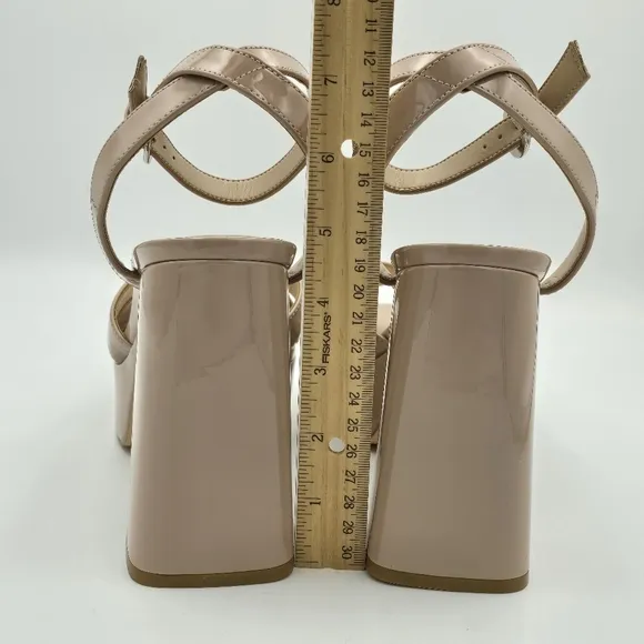 Nine West Joya3 Block Heel Ankle Strap Sandals, Nude, like-new, Size 9M