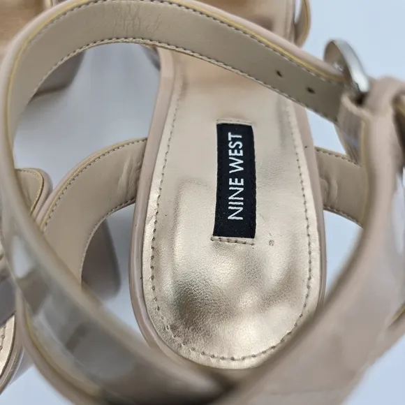 Nine West Joya3 Block Heel Ankle Strap Sandals, Nude, like-new, Size 9M