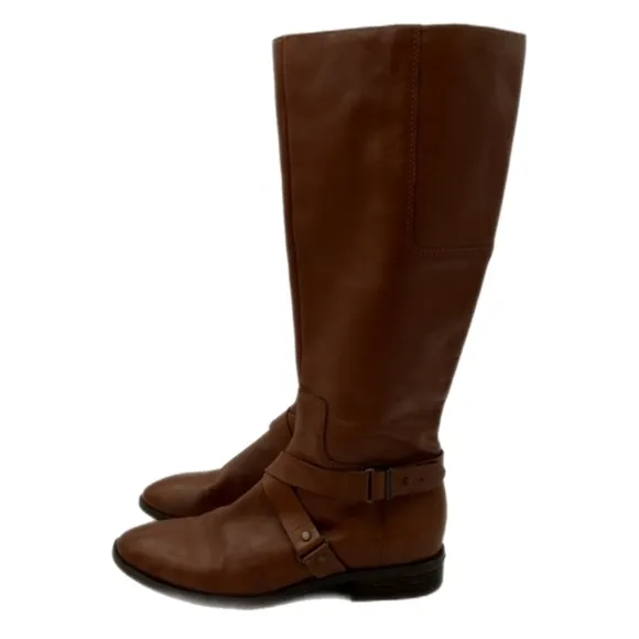 Nine West Womens Blogger Riding Boot Round Toe Ankle Strap Leather Brown Size 8M