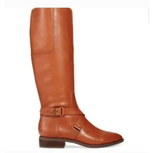 Nine West Womens Blogger Riding Boot Round Toe Ankle Strap Leather Brown Size 8M