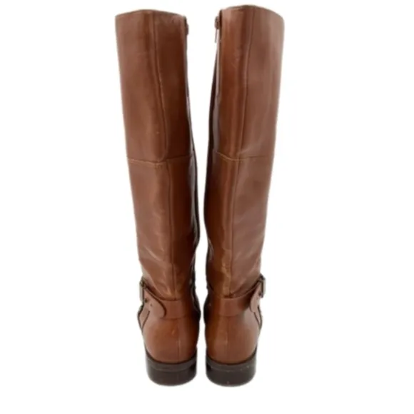 Nine West Womens Blogger Riding Boot Round Toe Ankle Strap Leather Brown Size 8M