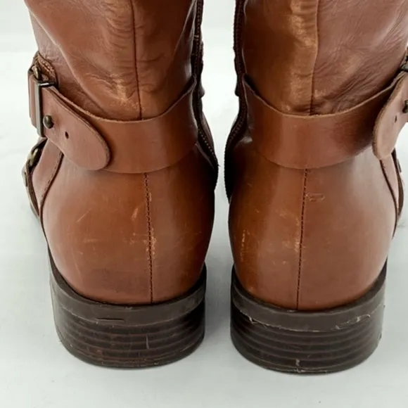 Nine West Womens Blogger Riding Boot Round Toe Ankle Strap Leather Brown Size 8M