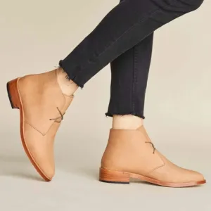 Nisolo Issa Tan Leather Almond Toe Lace-Up Chukka Boots Women's Size 6.5