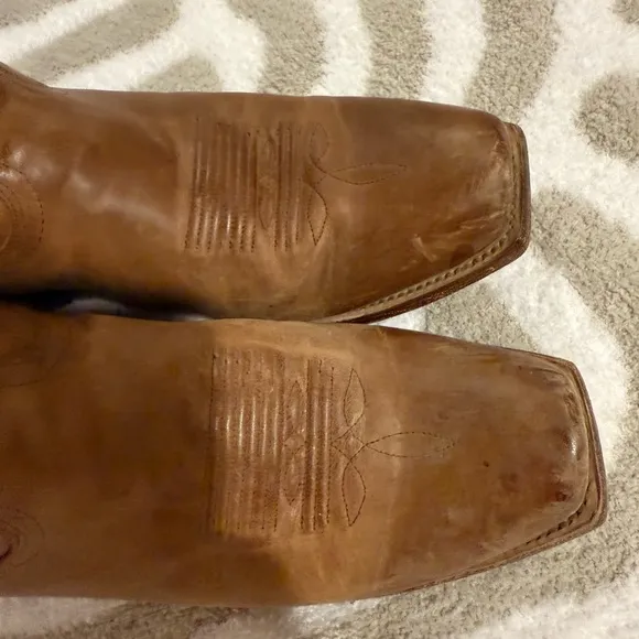 Nocona Brown and Blue Heeled Boots with Western Stitching style 5009 size 12b