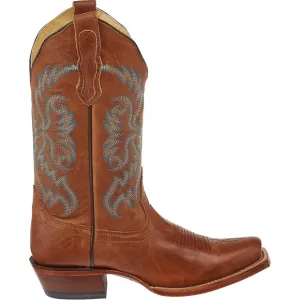 Nocona Brown and Blue Heeled Boots with Western Stitching style 5009 size 12b