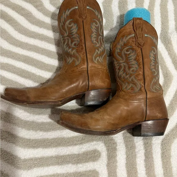 Nocona Brown and Blue Heeled Boots with Western Stitching style 5009 size 12b