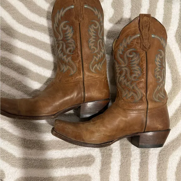 Nocona Brown and Blue Heeled Boots with Western Stitching style 5009 size 12b