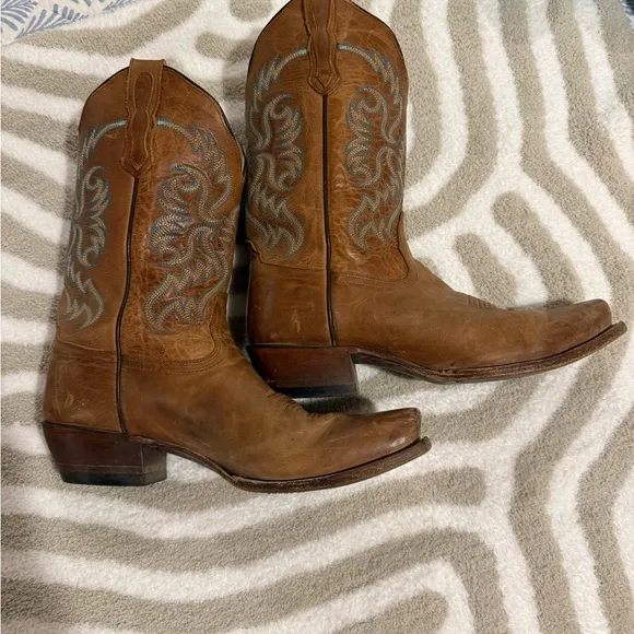 Nocona Brown and Blue Heeled Boots with Western Stitching style 5009 size 12b