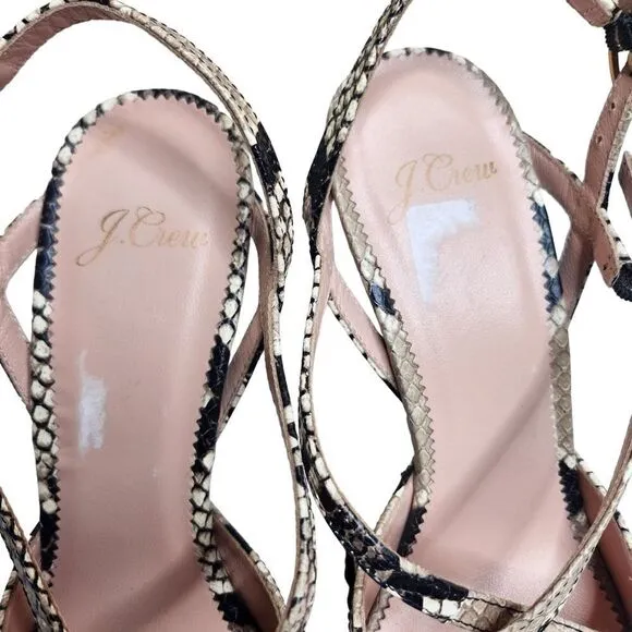 NWOB J. crew Elsie women's snakeskin leather mobwife career strappy sandals 8M