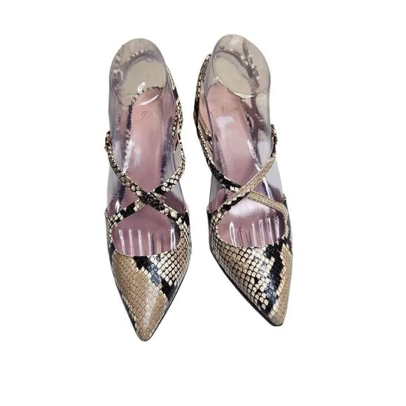 NWOB J. crew Elsie women's snakeskin leather mobwife career strappy sandals 8M