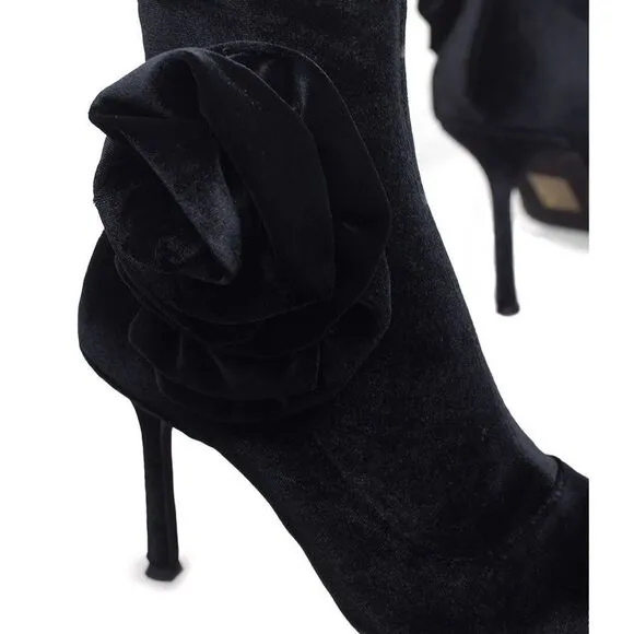 NWOB Jeffrey Campbell Florette Velvet Pointed Toe Sock Ankle Boots Black Sz 8.5