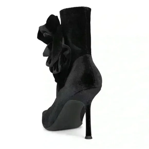 NWOB Jeffrey Campbell Florette Velvet Pointed Toe Sock Ankle Boots Black Sz 8.5
