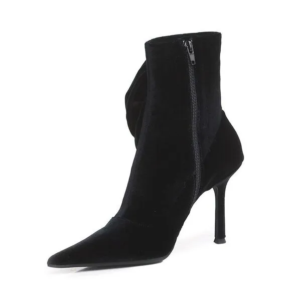 NWOB Jeffrey Campbell Florette Velvet Pointed Toe Sock Ankle Boots Black Sz 8.5