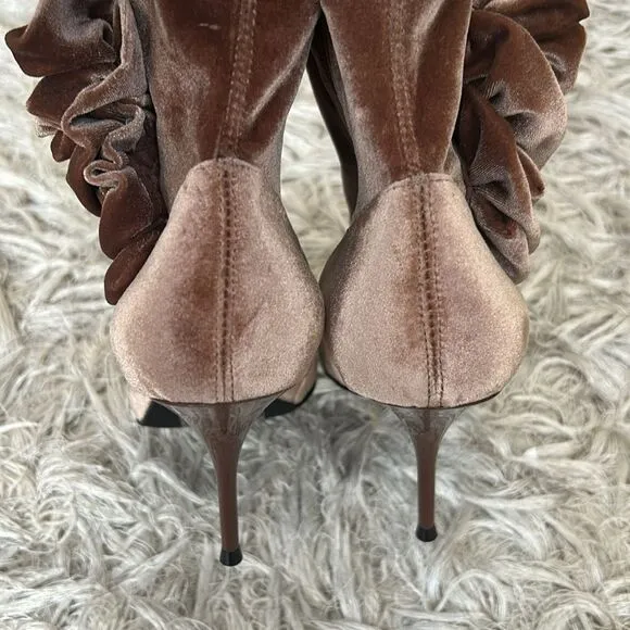 NWOB Jeffrey Campbell Florette Velvet Pointed Toe Sock Ankle Boots Tan size 8.5