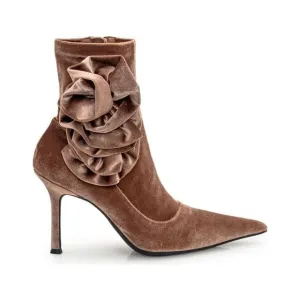 NWOB Jeffrey Campbell Florette Velvet Pointed Toe Sock Ankle Boots Tan size 8.5