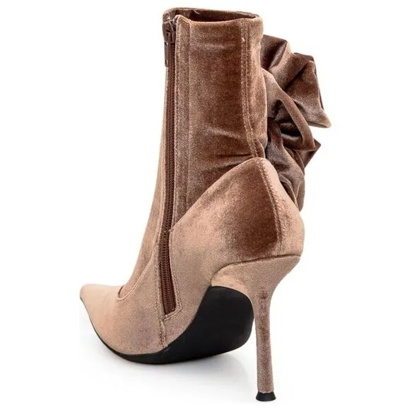 NWOB Jeffrey Campbell Florette Velvet Pointed Toe Sock Ankle Boots Tan size 8.5