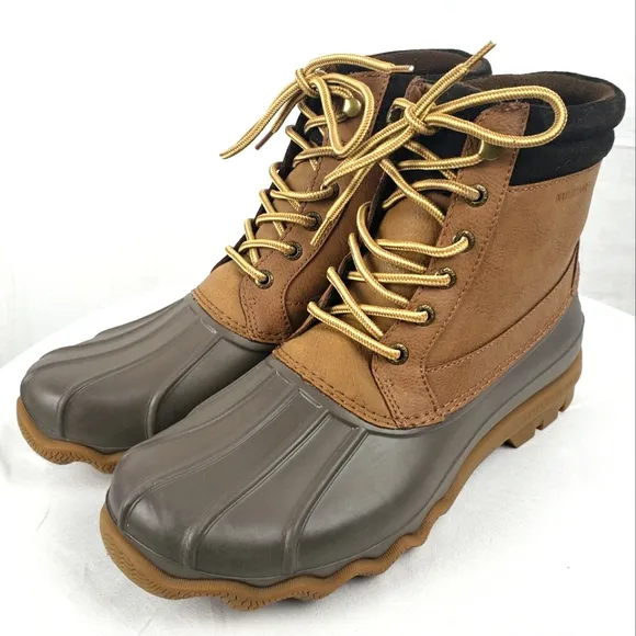 NWOB Sperry Men's Leather Upper Brown and Tan Duck Waterproof Boots Sz 9M