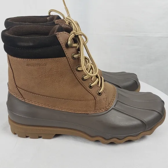 NWOB Sperry Men's Leather Upper Brown and Tan Duck Waterproof Boots Sz 9M