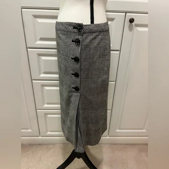 NWOT Banana Republic Wool Blend plaid side button skirt size 4