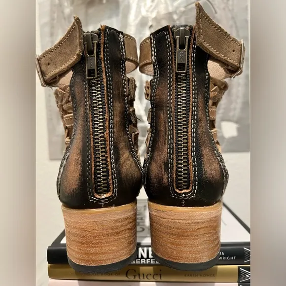 NWOT Freebird by Steven- Galileo Sandal- Brown Braided Leather- Peep Toe- Size 8