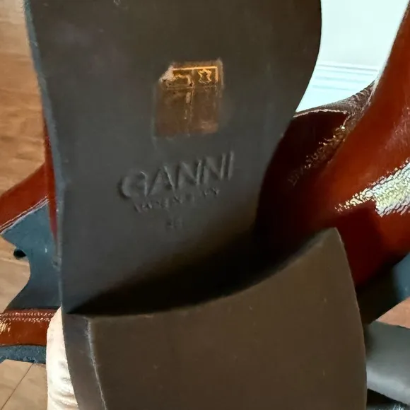 NWOT Ganni Elegant Chestnut Brown Leather Ankle Boots-Size 5, Euro 35