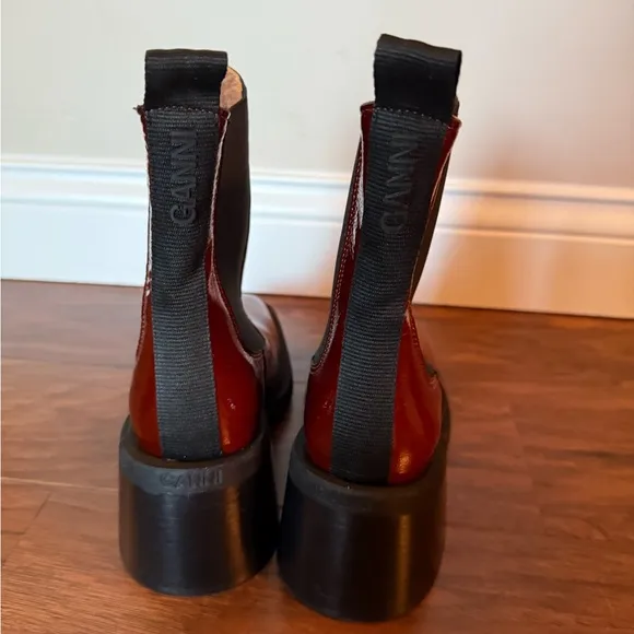 NWOT Ganni Elegant Chestnut Brown Leather Ankle Boots-Size 5, Euro 35