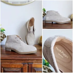 NWOT Hush Puppies Bailey Chukka 2 Genuine Leather Suede Beige Tan Ankle Boots