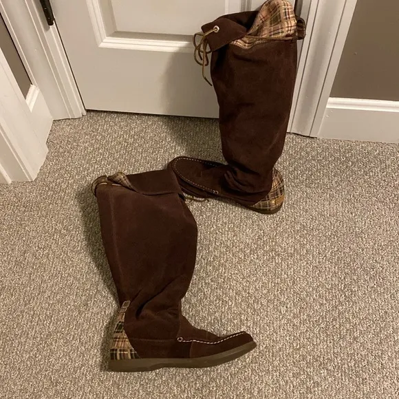 NWOT or box Sperry Top-Sider Suede Plaid Longpoint Knee High Boots Women SZ 9.5