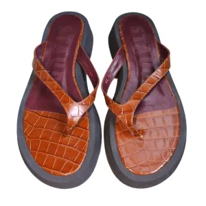 NWOT STAUD Tessa Croc-Embossed Leather Platform Thong Sandals Womens Size 10.5
