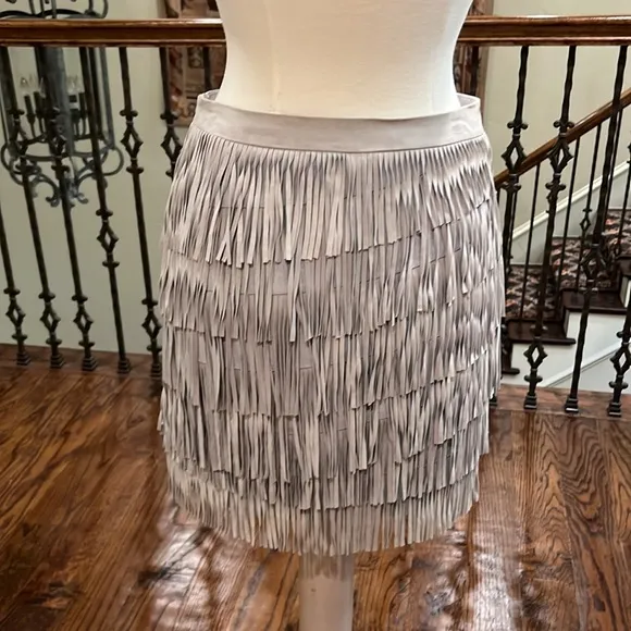 NWOT White House Black Market Leather Fringe Lined Skirt Size 4