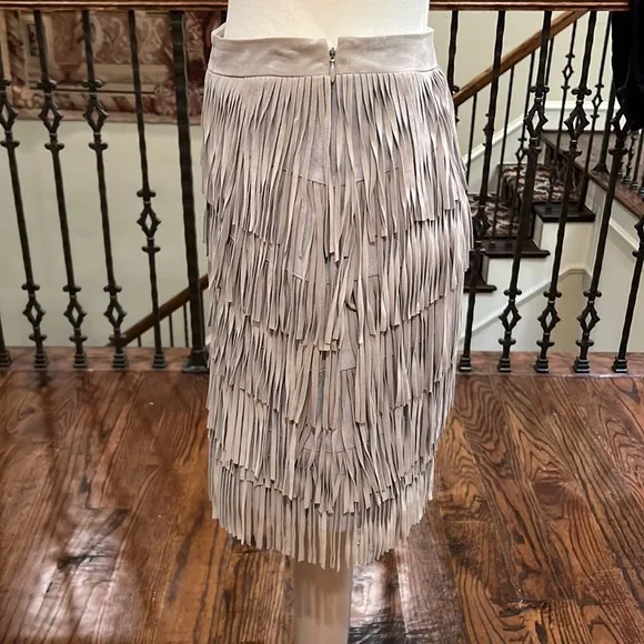 NWOT White House Black Market Leather Fringe Lined Skirt Size 4