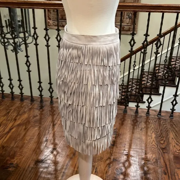 NWOT White House Black Market Leather Fringe Lined Skirt Size 4