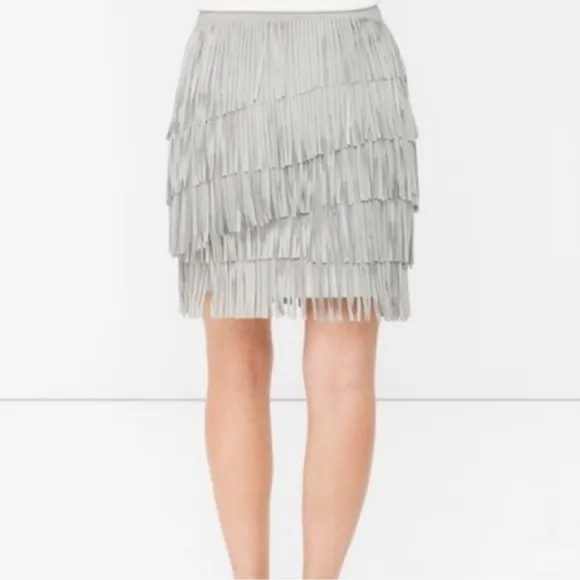 NWOT White House Black Market Leather Fringe Lined Skirt Size 4