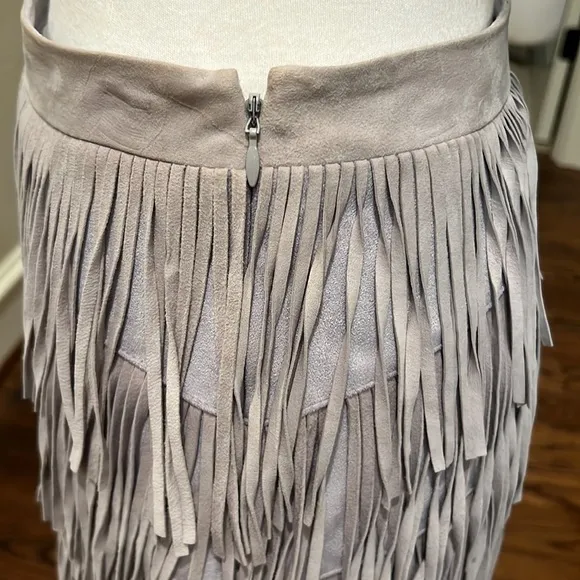 NWOT White House Black Market Leather Fringe Lined Skirt Size 4