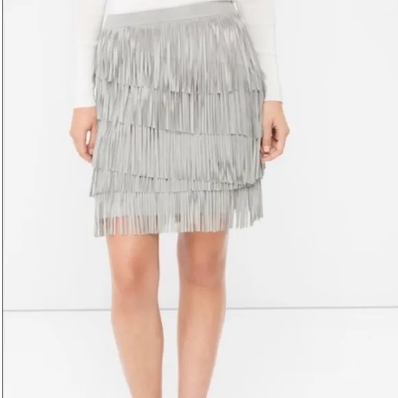 NWOT White House Black Market Leather Fringe Lined Skirt Size 4