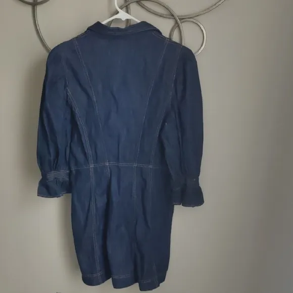 NWT $158 Anthropologie Stylish Dark Denim Shirt Dress with Puff Sleeves