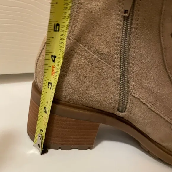 NWT- 6.5 Lucky Brand Beige Suede Leather Boots lace front, side zip 2” heel-New