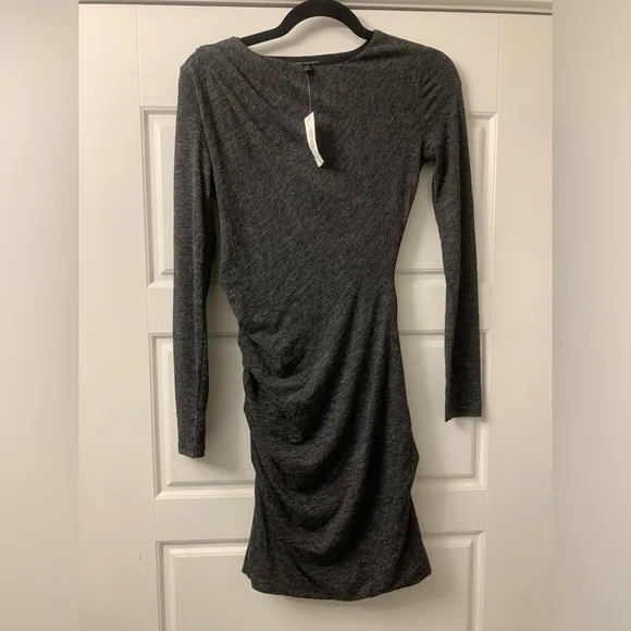 NWT $90 Banana Republic Dark Gray Charcoal Ruched Jersey Mini Bodycon Dress