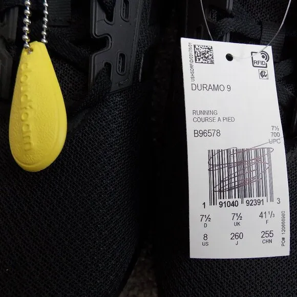 NWT-ADIDAS DURAMO 9 &quot;Triple Black&quot; Size 8