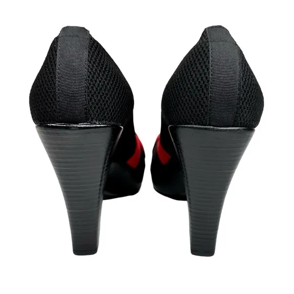 NWT Charleston Shoe Co. Wedge Heel Shoes Black Red Knit SZ 9