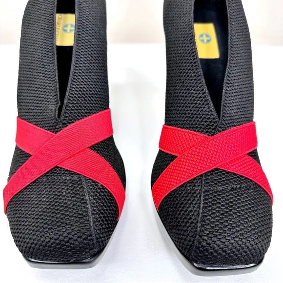 NWT Charleston Shoe Co. Wedge Heel Shoes Black Red Knit SZ 9
