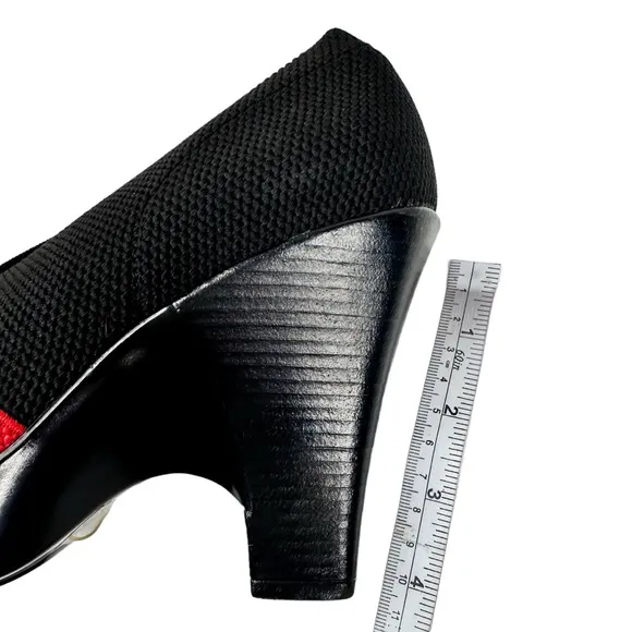 NWT Charleston Shoe Co. Wedge Heel Shoes Black Red Knit SZ 9