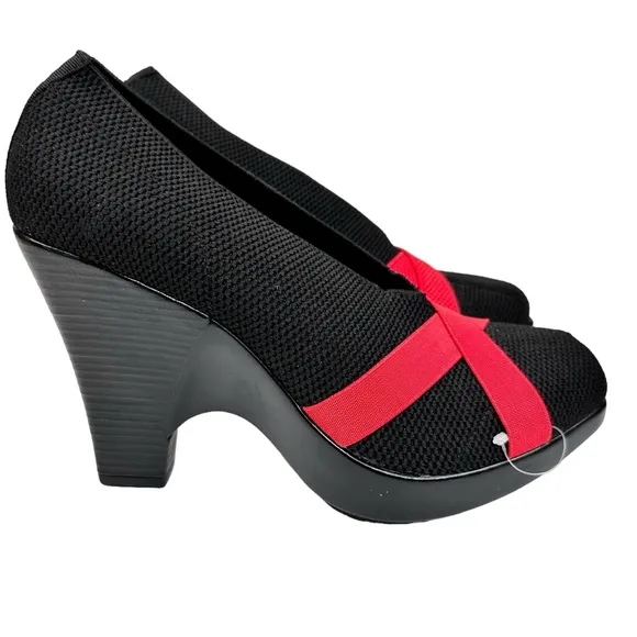NWT Charleston Shoe Co. Wedge Heel Shoes Black Red Knit SZ 9