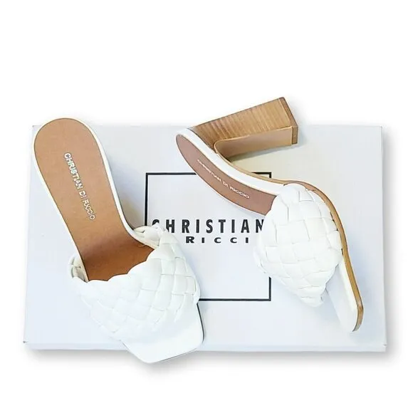 NWT CHRISTIAN DI RICCIO White Braided Band Heel Slip-on Sandals