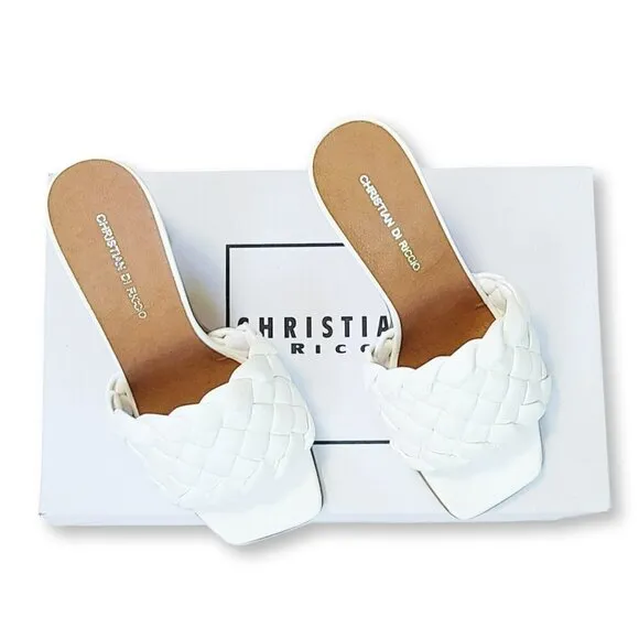 NWT CHRISTIAN DI RICCIO White Braided Band Heel Slip-on Sandals